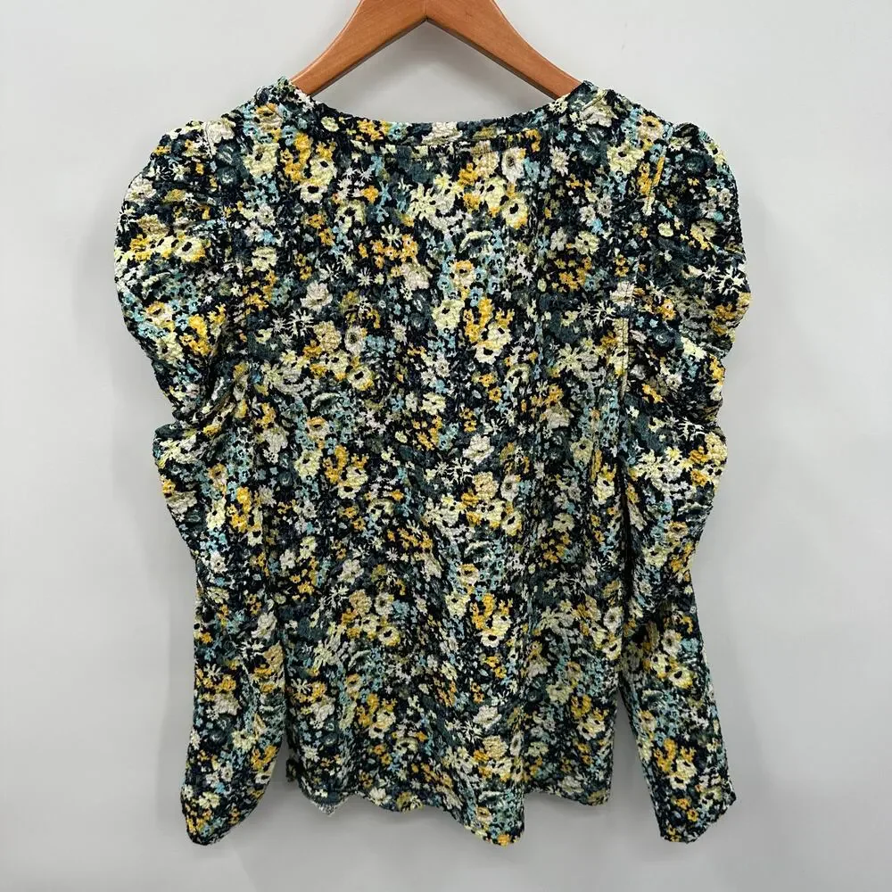 LOFT  Floral Shirred Puff Sleeve Long Sleeve Blouse Top // S